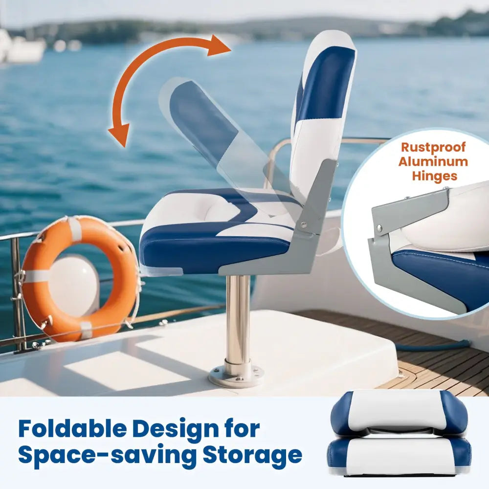 2-Pack Boat Seats with Fixing Bolts and Hinges-Blue - Blue - Surfing
