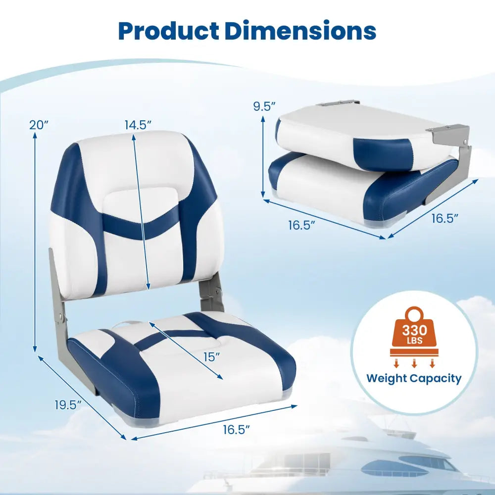 2-Pack Boat Seats with Fixing Bolts and Hinges-Blue - Blue - Surfing