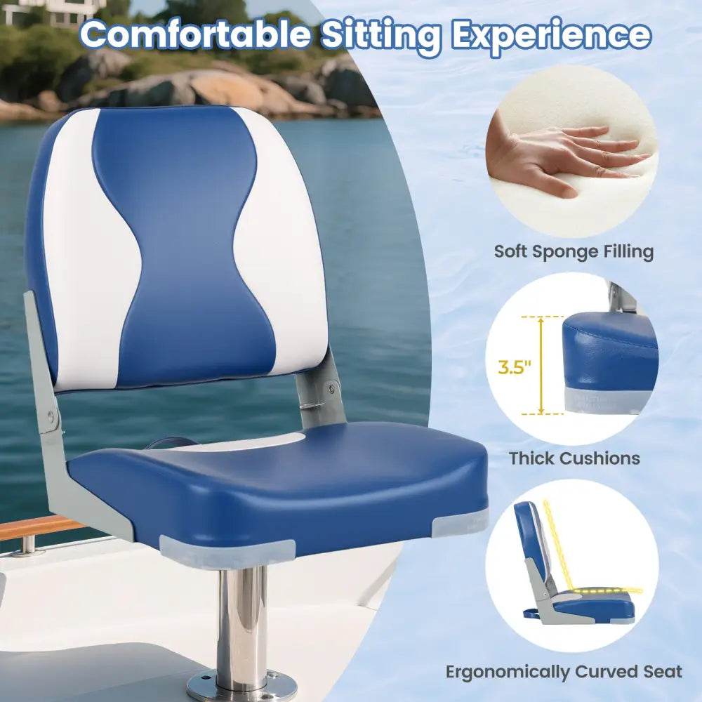 2-Pack Boat Seats with Thick Sponge Padding-Blue - Blue - Surfing