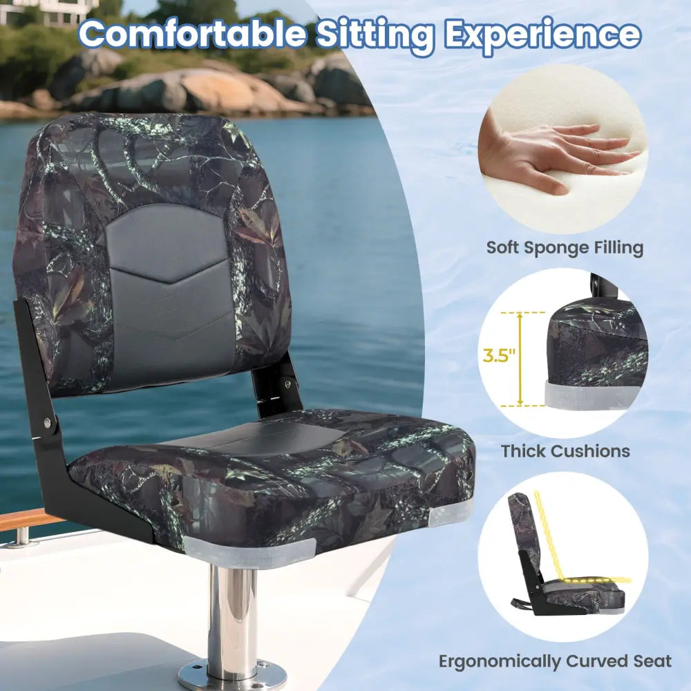 2-Pack Boat Seats with Thick Sponge Padding-Camouflage - Camouflage - Surfing