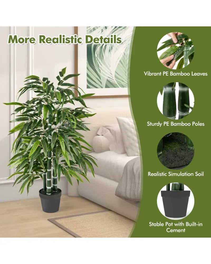 2 Pack Fake Bamboo Leave Tree with 3 PE Bamboo Trunk-Green - Green - Faux Plants