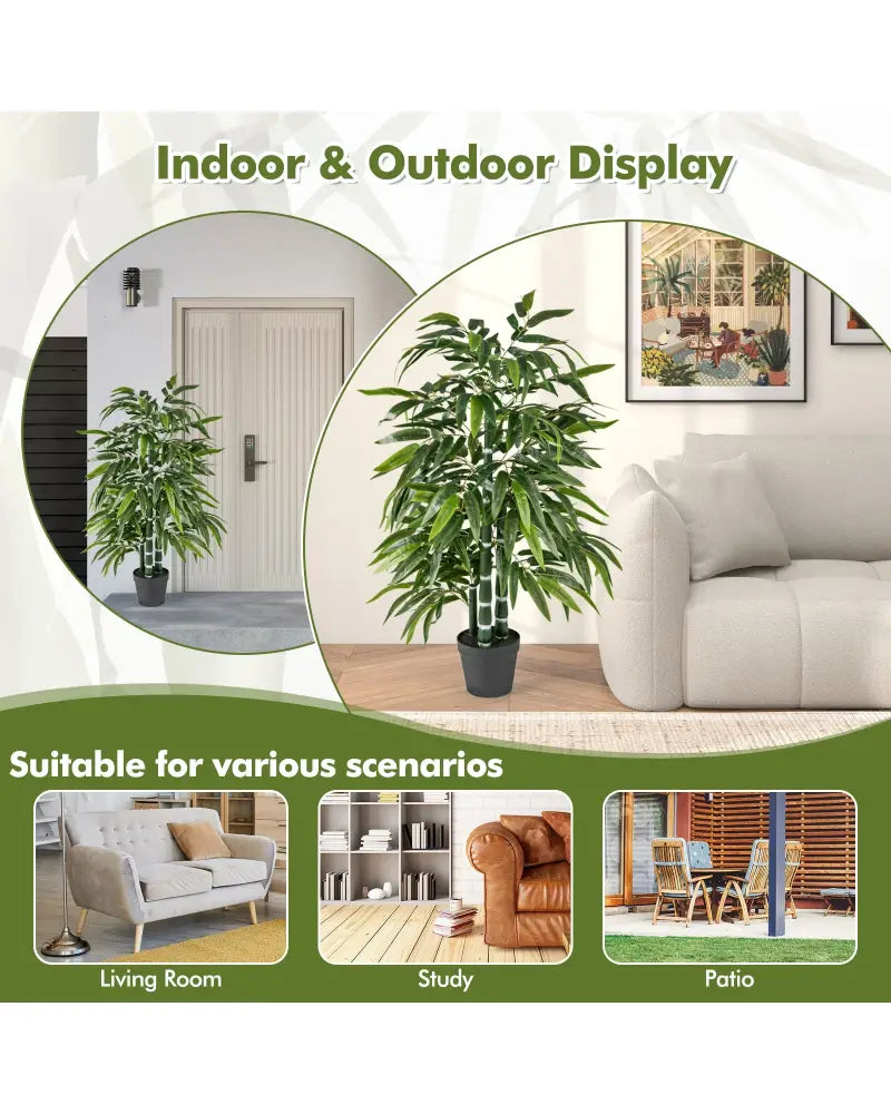 2 Pack Fake Bamboo Leave Tree with 3 PE Bamboo Trunk-Green - Green - Faux Plants