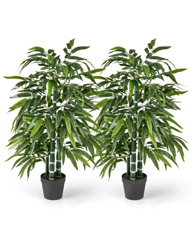 2 Pack Fake Bamboo Leave Tree with 3 PE Bamboo Trunk-Green - Green - Faux Plants