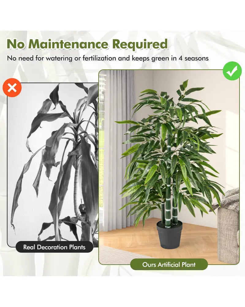2 Pack Fake Bamboo Leave Tree with 3 PE Bamboo Trunk-Green - Green - Faux Plants