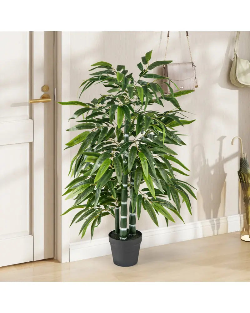 2 Pack Fake Bamboo Leave Tree with 3 PE Bamboo Trunk-Green - Green - Faux Plants