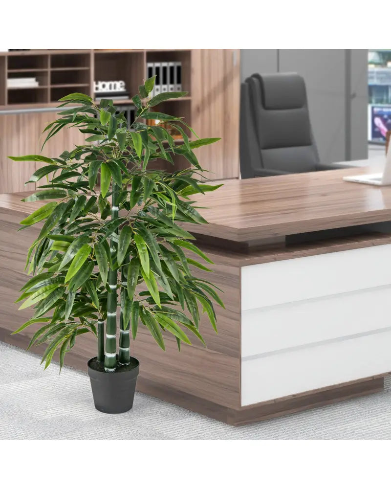 2 Pack Fake Bamboo Leave Tree with 3 PE Bamboo Trunk-Green - Green - Faux Plants