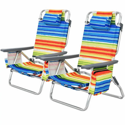 2-Pack Folding Backpack Beach Chair 5-Position Outdoor Reclining Chairs with Pillow-Yellow - Yellow - Beach & Lawn
