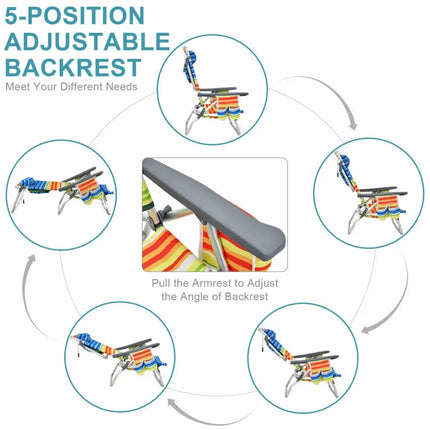 2-Pack Folding Backpack Beach Chair 5-Position Outdoor Reclining Chairs with Pillow-Yellow - Yellow - Beach & Lawn