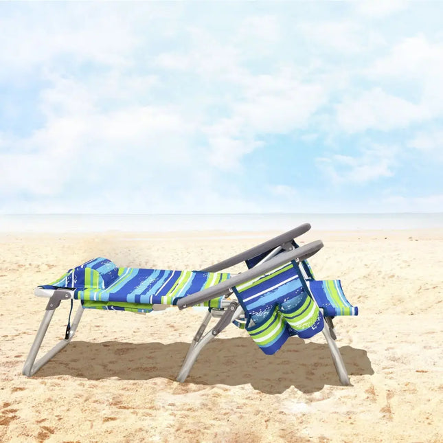 2-Pack Folding Backpack Beach Chair 5-Position Outdoor Reclining Chairs with Pillow-Blue - Blue - Beach & Lawn Chairs