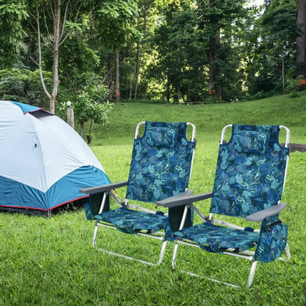 2-Pack Folding Backpack Beach Chair 5-Position Outdoor Reclining Chairs with Pillow-Navy - Navy - Beach & Lawn Chairs