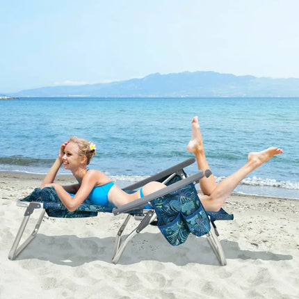 2-Pack Folding Backpack Beach Chair 5-Position Outdoor Reclining Chairs with Pillow-Navy - Navy - Beach & Lawn Chairs