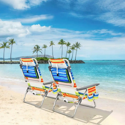 2-Pack Folding Backpack Beach Chair 5-Position Outdoor Reclining Chairs with Pillow-Yellow - Yellow - Beach & Lawn