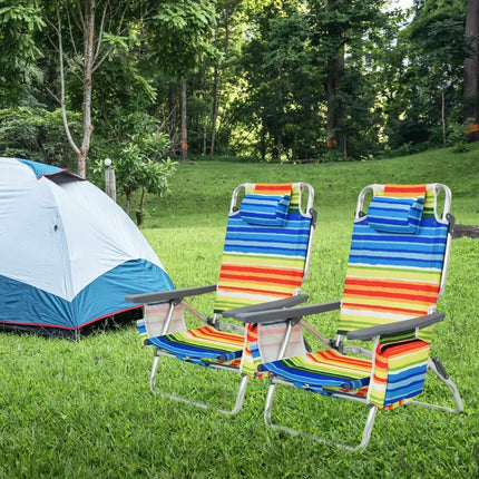 2-Pack Folding Backpack Beach Chair 5-Position Outdoor Reclining Chairs with Pillow-Yellow - Yellow - Beach & Lawn