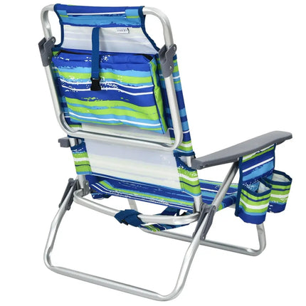 2-Pack Folding Backpack Beach Chair 5-Position Outdoor Reclining Chairs with Pillow-Blue - Blue - Beach & Lawn Chairs