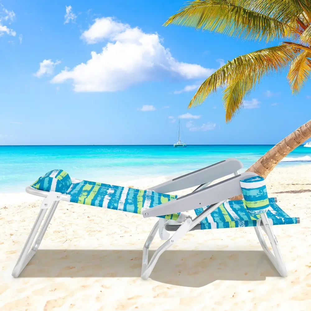 2 Pack Folding Beach Chair with Adjustable Positions and Head Pillow-Green - Green - Beach & Lawn Chairs