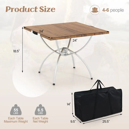 2 Pack Folding Camping Table with Wood-grain Tabletop for Hiking Party-Natural - Natural - Camping Furniture