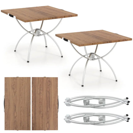 2 Pack Folding Camping Table with Wood-grain Tabletop for Hiking Party-Natural - Natural - Camping Furniture
