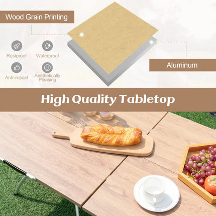 2 Pack Folding Camping Table with Wood-grain Tabletop for Hiking Party-Natural - Natural - Camping Furniture