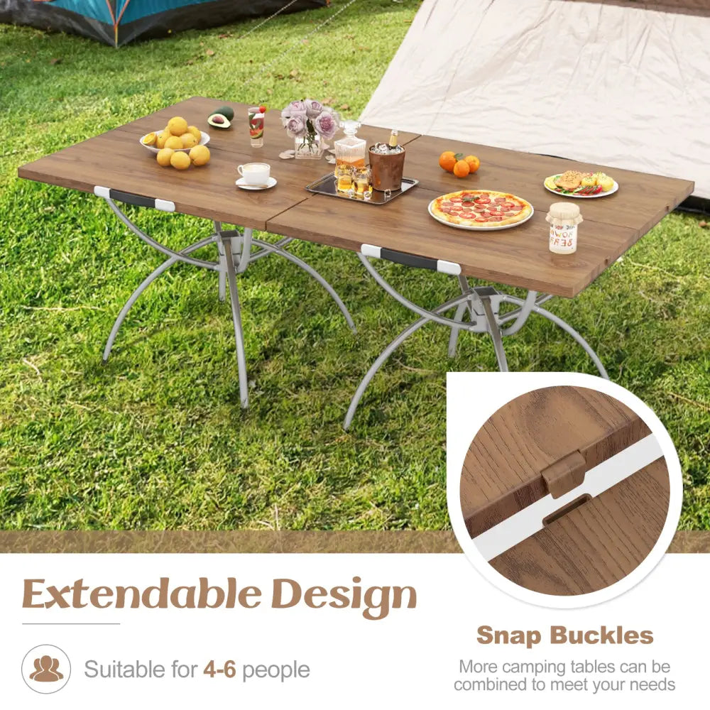 2 Pack Folding Camping Table with Wood-grain Tabletop for Hiking Party-Natural - Natural - Camping Furniture