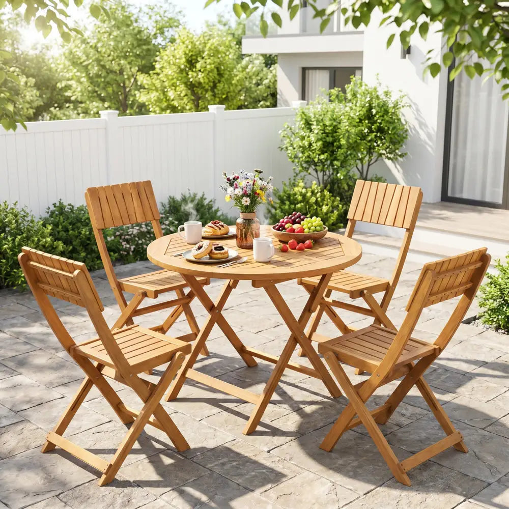 2 Pack Folding Chairs Sturdy Wood Dining Chairs with Slatted Backrest and Seat - Patio Dining Chairs