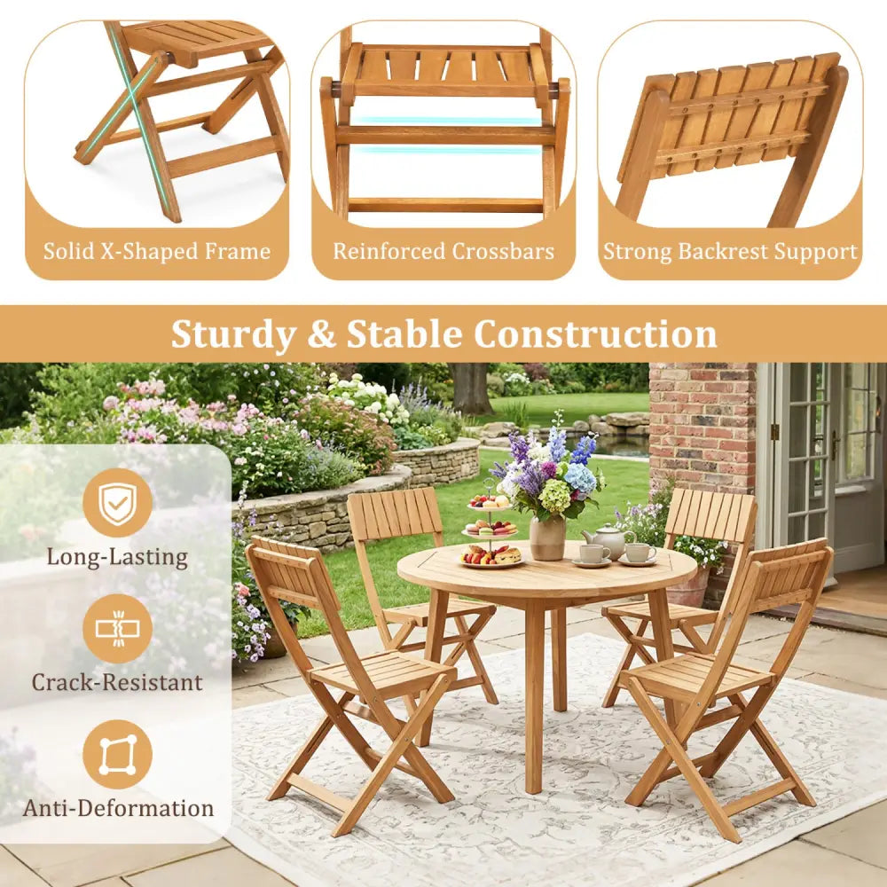 2 Pack Folding Chairs Sturdy Wood Dining Chairs with Slatted Backrest and Seat - Patio Dining Chairs