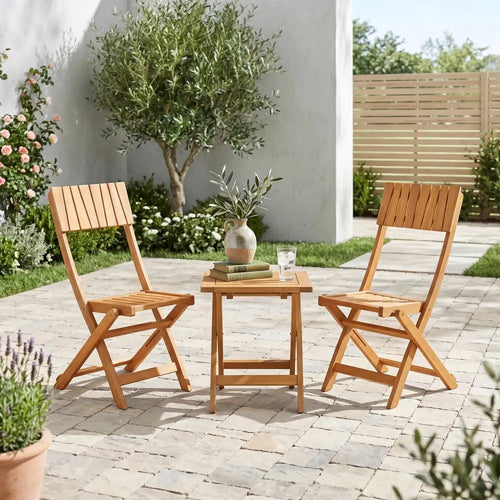 2 Pack Folding Chairs Sturdy Wood Dining Chairs with Slatted Backrest and Seat - Patio Dining Chairs