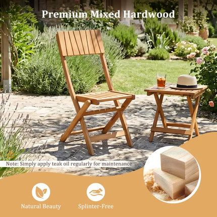 2 Pack Folding Chairs Sturdy Wood Dining Chairs with Slatted Backrest and Seat - Patio Dining Chairs