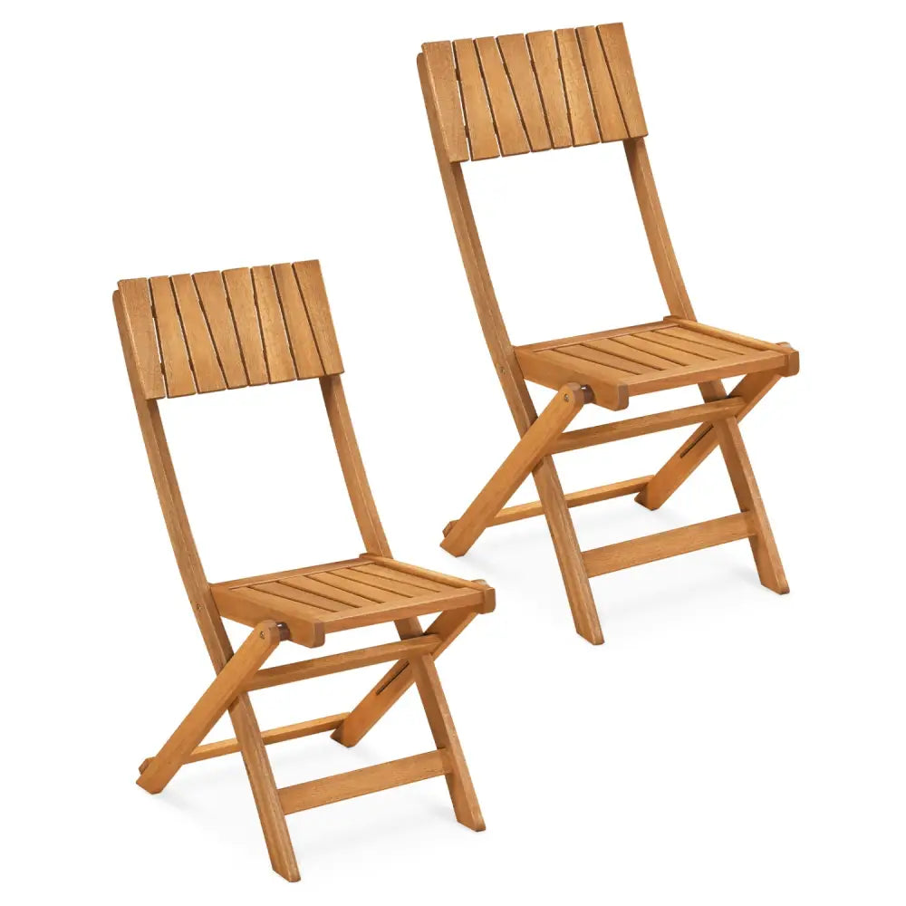 2 Pack Folding Chairs Sturdy Wood Dining Chairs with Slatted Backrest and Seat - Patio Dining Chairs