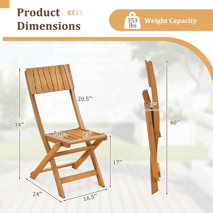 2 Pack Folding Chairs Sturdy Wood Dining Chairs with Slatted Backrest and Seat - Patio Dining Chairs