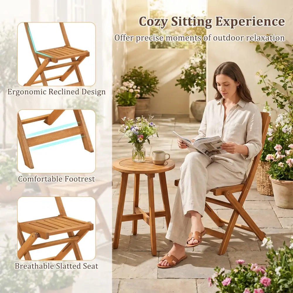 2 Pack Folding Chairs Sturdy Wood Dining Chairs with Slatted Backrest and Seat - Patio Dining Chairs