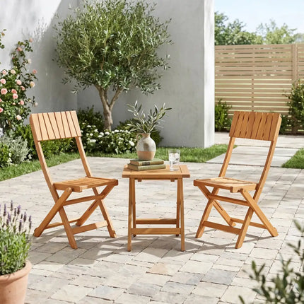 2 Pack Folding Chairs Sturdy Wood Dining Chairs with Slatted Backrest and Seat - Patio Dining Chairs