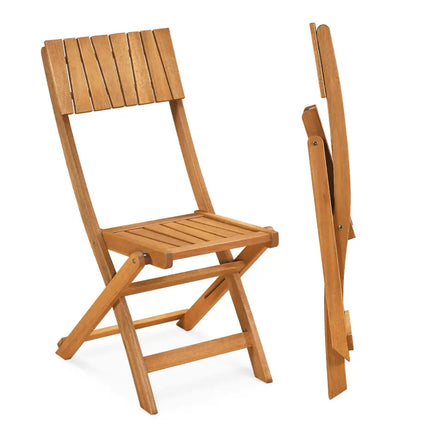 2 Pack Folding Chairs Sturdy Wood Dining Chairs with Slatted Backrest and Seat - Patio Dining Chairs