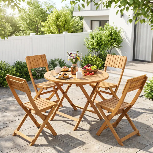 2 Pack Folding Chairs Sturdy Wood Dining Chairs with Slatted Backrest and Seat - Patio Dining Chairs