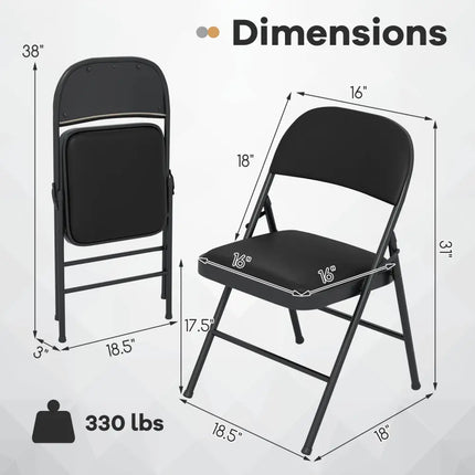 2 Pack Folding Chairs with Metal Frame and PVC Leather for Indoor Outdoor-Black Costway