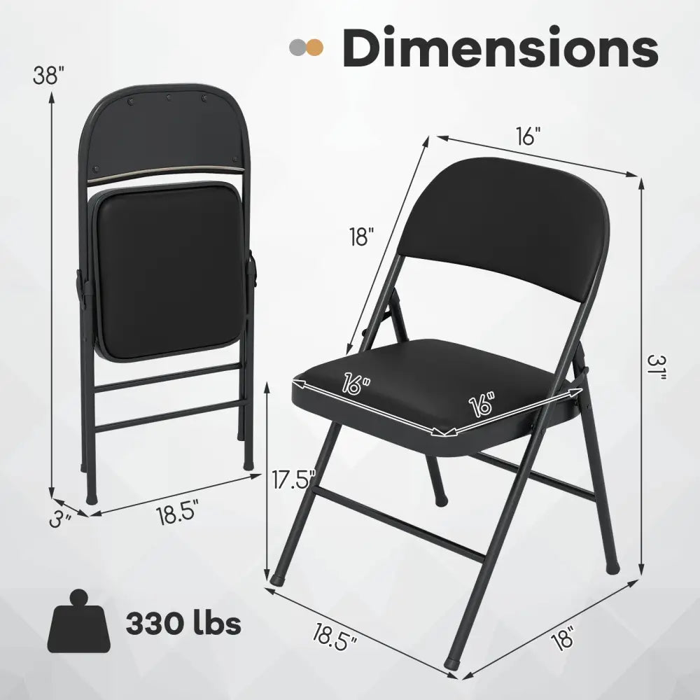 2 Pack Folding Chairs with Metal Frame and PVC Leather for Indoor Outdoor-Black Costway