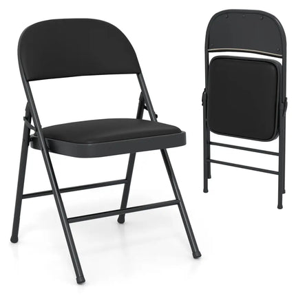 2 Pack Folding Chairs with Metal Frame and PVC Leather for Indoor Outdoor-Black Costway