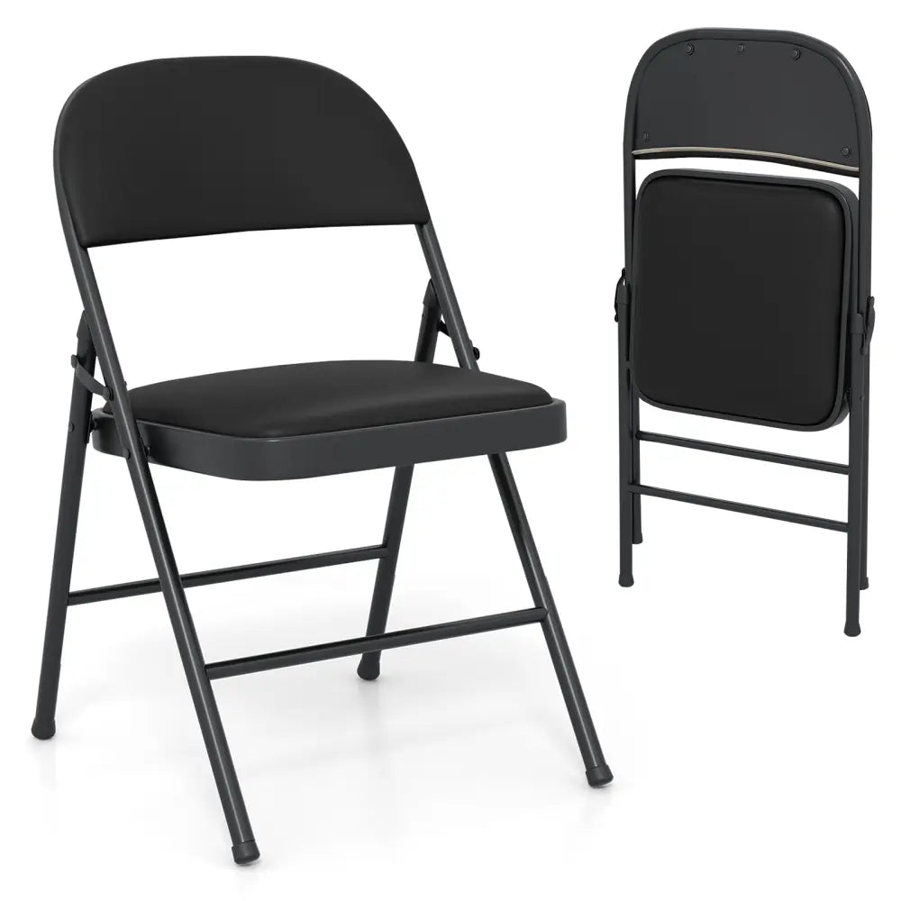 2 Pack Folding Chairs with Metal Frame and PVC Leather for Indoor Outdoor-Black Costway