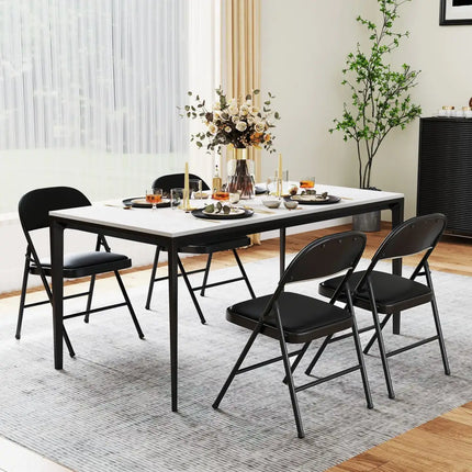 2 Pack Folding Chairs with Metal Frame and PVC Leather for Indoor Outdoor-Black Costway