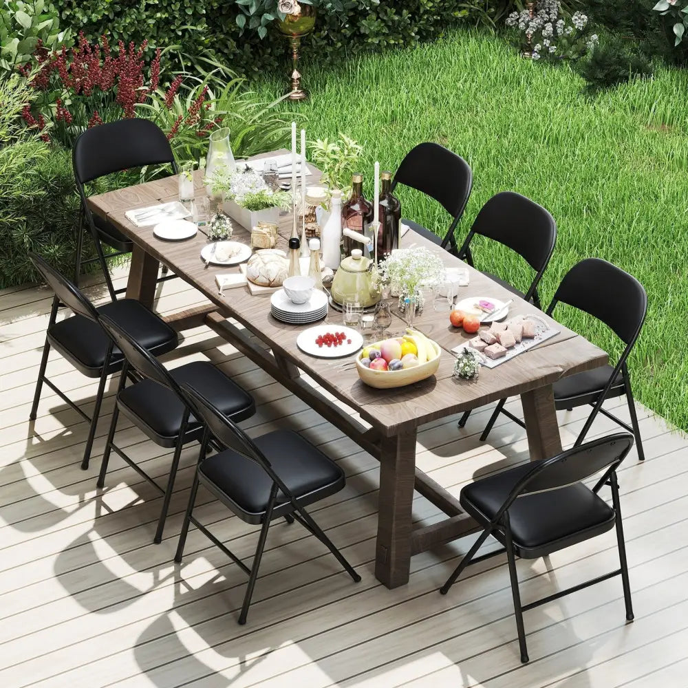 2 Pack Folding Chairs with Metal Frame and PVC Leather for Indoor Outdoor-Black Costway