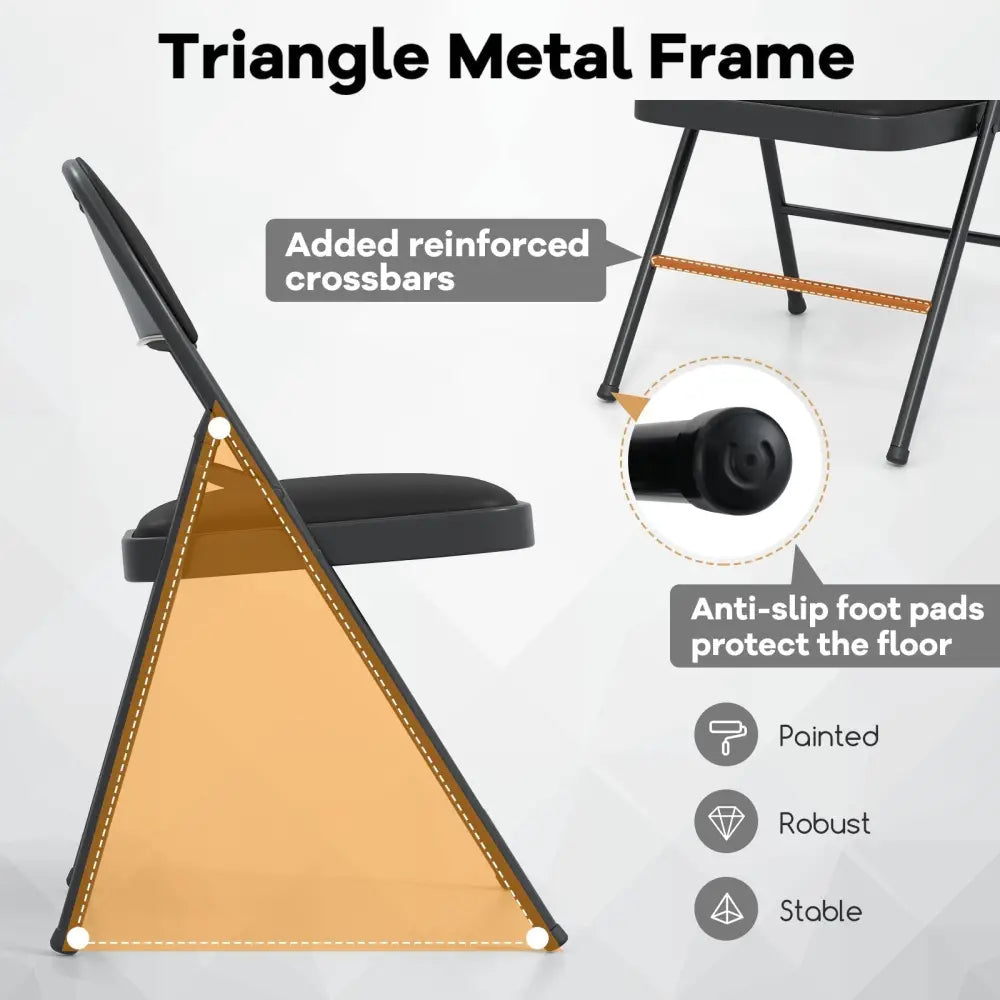 2 Pack Folding Chairs with Metal Frame and PVC Leather for Indoor Outdoor-Black Costway