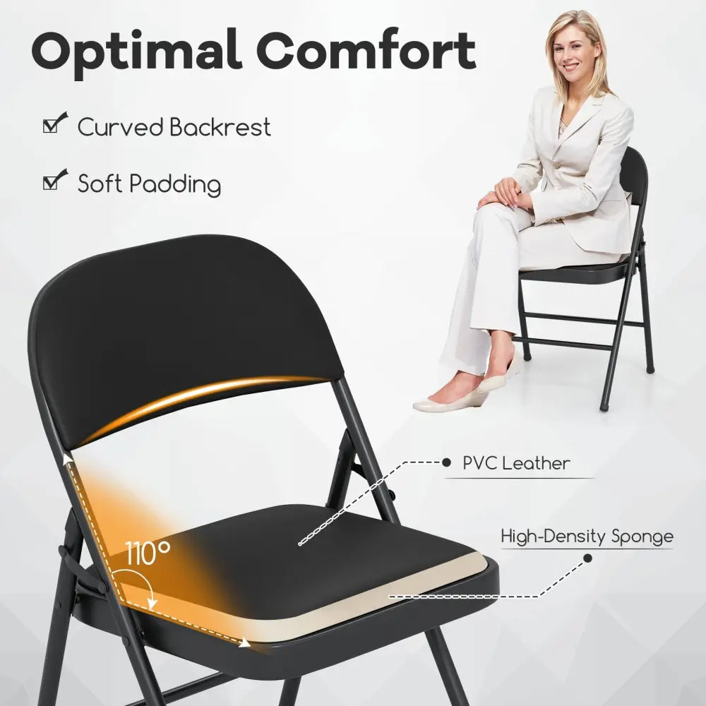 2 Pack Folding Chairs with Metal Frame and PVC Leather for Indoor Outdoor-Black Costway