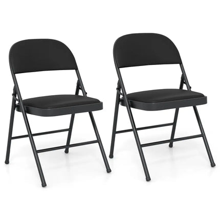 2 Pack Folding Chairs with Metal Frame and PVC Leather for Indoor Outdoor-Black Costway
