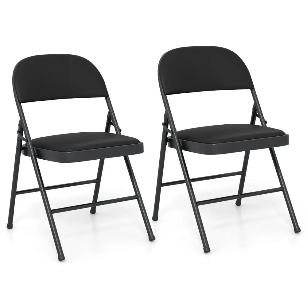 2 Pack Folding Chairs with Metal Frame and PVC Leather for Indoor Outdoor-Black Costway