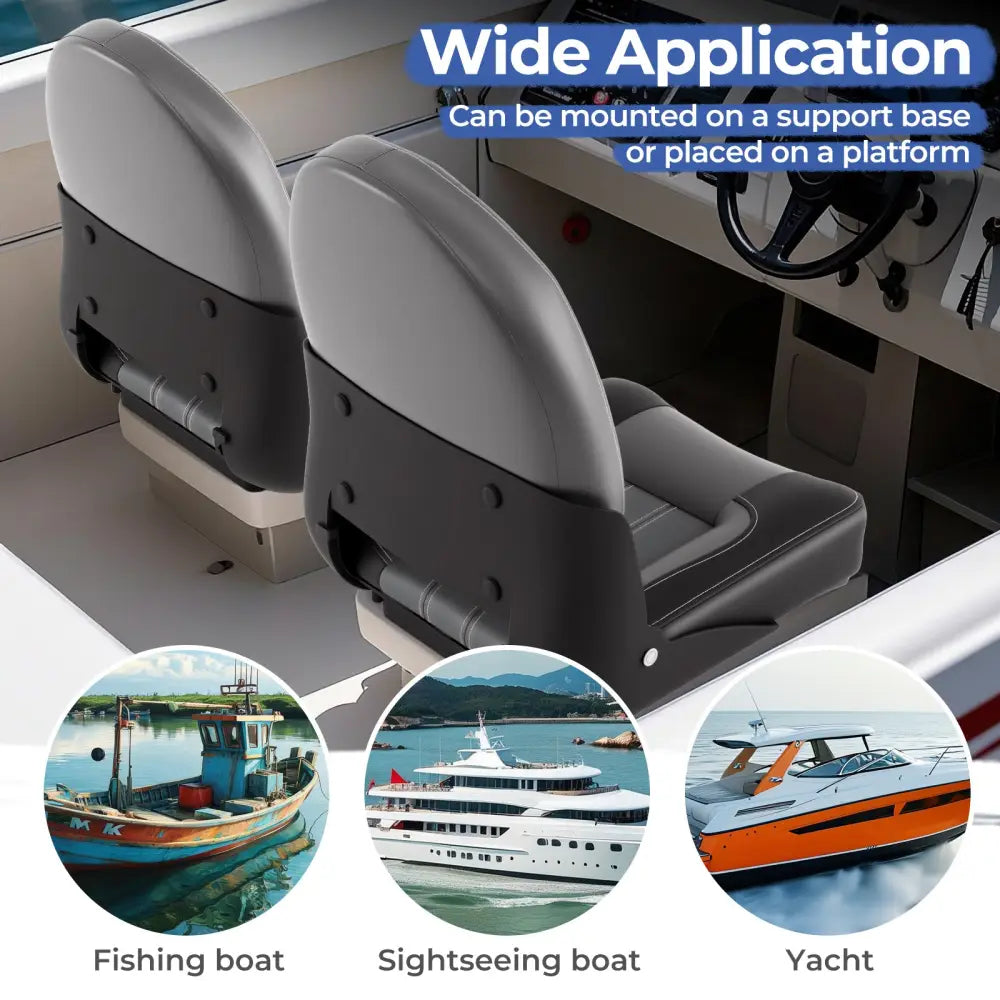 2-Pack Folding High Back Boat Chairs with Sponge Padding and Fixing Bolts-Black - Black - Surfing