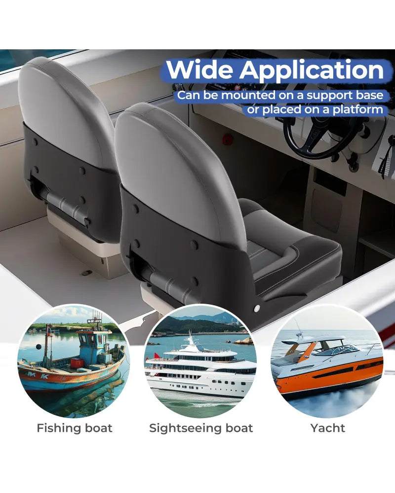 2-Pack Folding High Back Boat Chairs with Sponge Padding and Fixing Bolts-Black - Black - Surfing