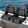 2-Pack Folding High Back Boat Chairs with Sponge Padding and Fixing Bolts-Black - Black - Surfing
