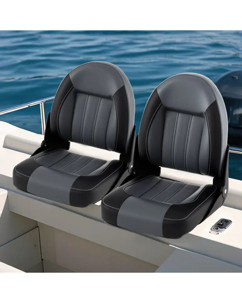 2-Pack Folding High Back Boat Chairs with Sponge Padding and Fixing Bolts-Black - Black - Surfing