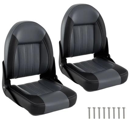 2-Pack Folding High Back Boat Chairs with Sponge Padding and Fixing Bolts-Black - Black - Surfing