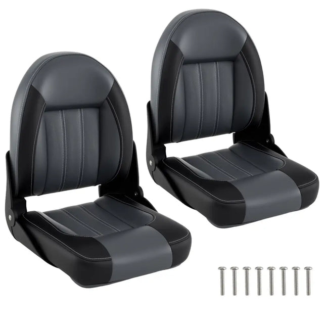 2-Pack Folding High Back Boat Chairs with Sponge Padding and Fixing Bolts-Black - Black - Surfing