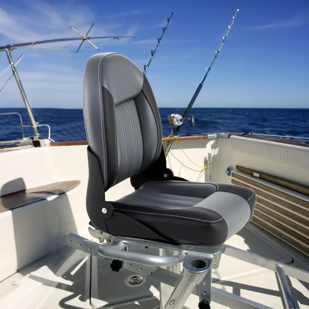 2-Pack Folding High Back Boat Chairs with Sponge Padding and Fixing Bolts-Black - Black - Surfing